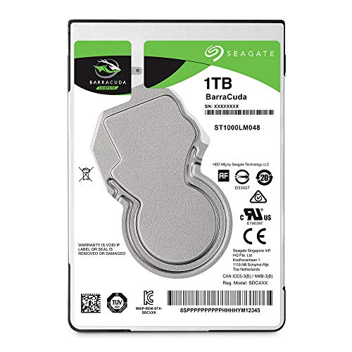 Seagate BarraCuda, 1 TB, Disco duro interno, HDD, 2,5 in, SATA 6 Gb/s, 5400 r.p.m., caché de 128 MB para ordenador portátil y PC (ST1000LM048)