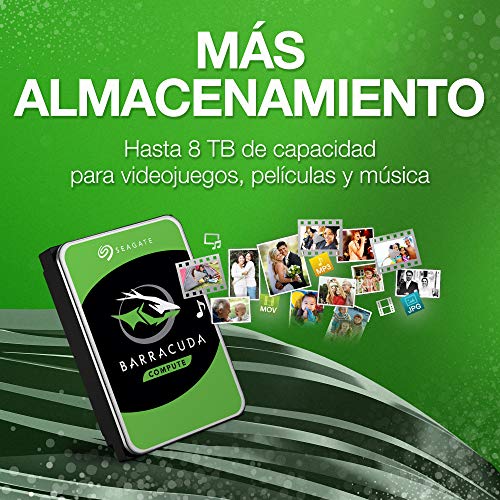 Seagate BarraCuda, 2TB, Disco duro interno, HDD, 3,5", SATA 6 Gb/s, 7200 r.p.m., 64 MB, caché para ordenador de sobremesa y PC (ST2000DM008)