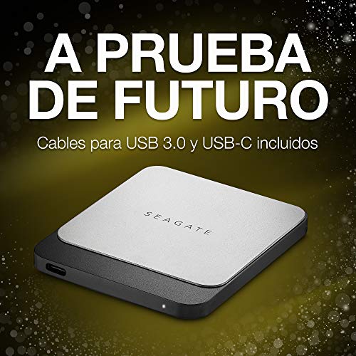 Seagate Fast SSD, 1 TB, Disco duro externo portátil SSD, USB-C, USB 3.0 para PC, ordenador portátil y Mac, 2 meses de suscripción a Adobe CC Photography (STCM100040)