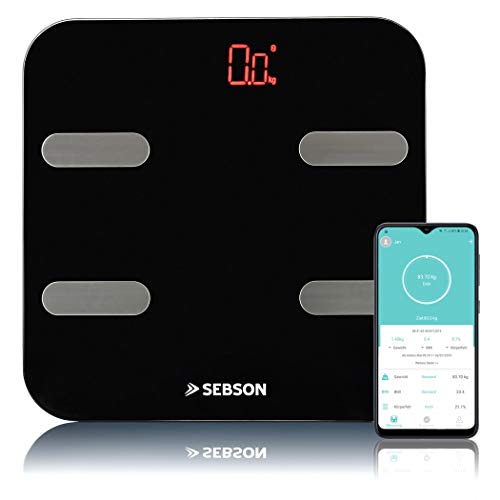 SEBSON Báscula de Grasa Corporal Bluetooth con App, digital bascula baño analisis corporal (11 valores) - peso, grasa, agua, muscular, IMC, etc - Balanza Personal 180kg