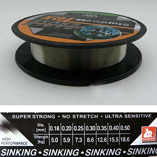 Sedal de pesca de fluorocarbono, longitud 100 m, cuerda monohilo, 0.35mm. 12.3Kg