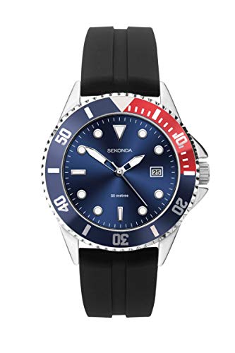 Sekonda 1623 - Reloj deportivo para hombre, correa de goma negra, esfera azul