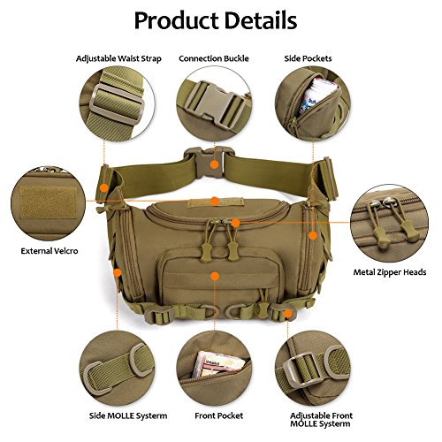 Selighting Bolsa de Riñonera Mochila de Bandolera Estilo Militar Táctical Bolsa de Múltiple Función Impermeable para Aire Libre Correr Senderismo Ciclismo Camping