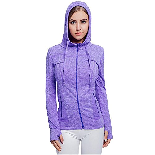 Selighting Chaquetas Deportivas Mujer Sudadera Fitness con Capucha y Cremallera de Manga Larga para Gimnasio,Gym,Running,Correr,Ciclismo (M, Morado)