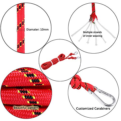 Selighting Cuerda de Seguridad Cuerda de Escalada Profesional de Alta Resistencia para Escalar al Aire Libre y en Interiore Perfessional Rappelling Auxiliar, 10 mm de Diámetro (10m, Rojo)