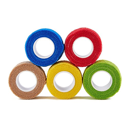 Selighting Rollos de Vendajes Adhesivos Primeros Auxilios Cinta Autoadhesivos 2,5cm × 4,5m Juego de 5 Multicolor,Elástico e Impermeable para Mmuñeca, Tobillo y Esguinces