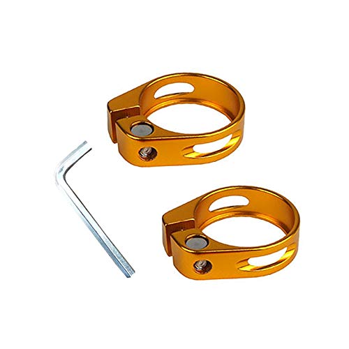 SENDILI Bicicleta Abrazadera de Sillín - 2 Pcs Abrazadera Ergonómica de Barra de Bicicleta de Montaña con Llave Hexagonal (4MM) para Montando, Dorado-2, Diámetro Interior: 34.9MM