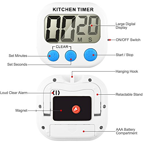 Senhai Temporizador de Cocina, Count up/Down Gran Pantalla LCD Electrónica Temporizador de Memoria