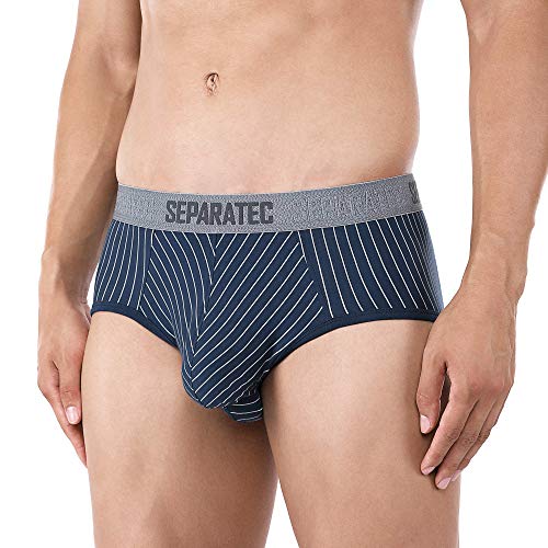 Separatec Calzoncillos bóxer para Hombre Algodón Suave con Bolsas separadas Ropa Interior Pack de 3 Calzoncillos bóxer Elegante bañador de Rayas (L, Negro+Gris+Azul Marino)