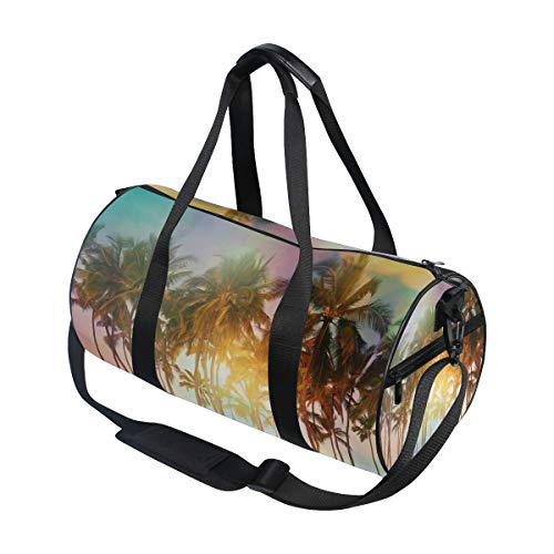 Serenity Tropical Palm Trees On Beach Sports Bolsa de deporte bolsa de deporte de viaje con correa ajustable, mochila para fin de semana bolsa de equipaje para hombres y mujeres