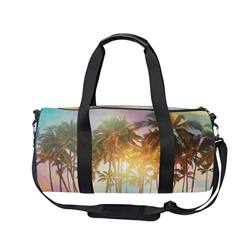 Serenity Tropical Palm Trees On Beach Sports Bolsa de deporte bolsa de deporte de viaje con correa ajustable, mochila para fin de semana bolsa de equipaje para hombres y mujeres