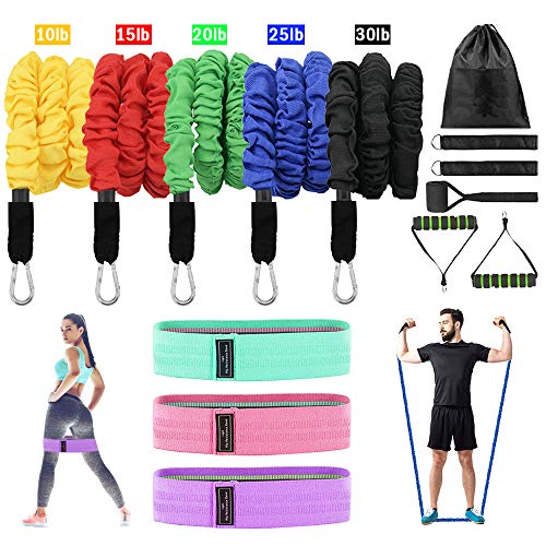 Set de bandas de resistencia, 15 piezas kit bandas gomas elasticas fitness musculacion para bandas de ejercicio, para Fitness Strength Slim Yoga Equipo de gimnasio en casa para hombres / mujeres