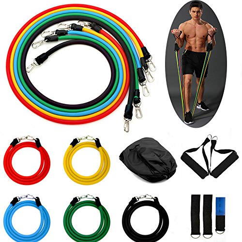 Set de Bandas de Resistencia de VOLUEX, 11pcs 100lbs Bandas de Resistencia Set, 5 Tubos de Ejercicios, con Asas, Correas de Tobillo, Anclaje y Bolso, para Culturismo, Yoga, Hombre y Mujer