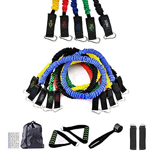 Set de Bandas de Resistencia Yoyika 11 Piezas con 5 Bandas Elásticas para Ejercicios Físicos Fitness Entrenamiento Crossfit, Juego de Cuerdas Gomas Elásticas para Gym/Home, Incluye Bolsa de Transporte