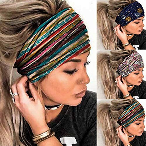 Sethexy Deportes Amplio Bandas para la cabeza Diseño de rayas de Venda ElásticoBanda 3 piezas Turbante Yoga Banda Para mujeres y niñas