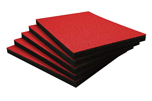 Shadow Foam Easy Peel (600mm x 420mm) | espuma personalizable para organizar cajas de herramientas (Paquete de cinco (Profundidad de 30mm), Rojo sobre negro)