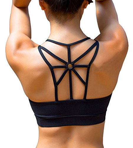 SHAPERX Mujeres Sports Yoga Bra Alto Impacto Fuerte Asimiento Busto Stretch Acolchado Negro Aptitud Deporte BH,UK-DT139-Black-XL