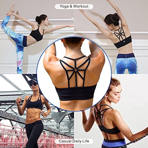 SHAPERX Mujeres Sports Yoga Bra Alto Impacto Fuerte Asimiento Busto Stretch Acolchado Negro Aptitud Deporte BH,UK-DT139-Black-XL