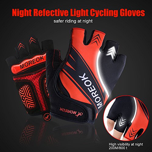 ShareWe Guantes de Ciclismo Deportivos Reflexivo Guantes Gimnasio Mitad Dedo Guantes de Carreras para Ciclismo de Verano para Bicicleta MTB Crossfit Entrenamientos Mujer y Hombre (Rojo, L)