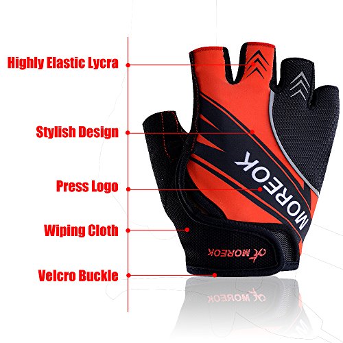 ShareWe Guantes de Ciclismo Deportivos Reflexivo Guantes Gimnasio Mitad Dedo Guantes de Carreras para Ciclismo de Verano para Bicicleta MTB Crossfit Entrenamientos Mujer y Hombre (Rojo, L)