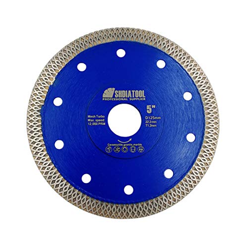 SHDIATOOL Disco Tronzador de Diamante 125mm con X Malla Turbo Hoja de Sierra para Porcelana Azulejos Cerámica Mármol