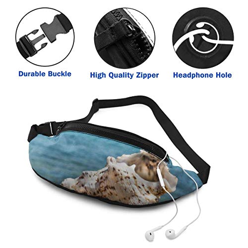 Shell On Beach Sport Waist Bag Pack,Fitness Exercise Belt Bags Shell On Beach,Correa Ajustable con Cremallera para Auriculares para Correr en el Gimnasio,Viajar,IR de excursión