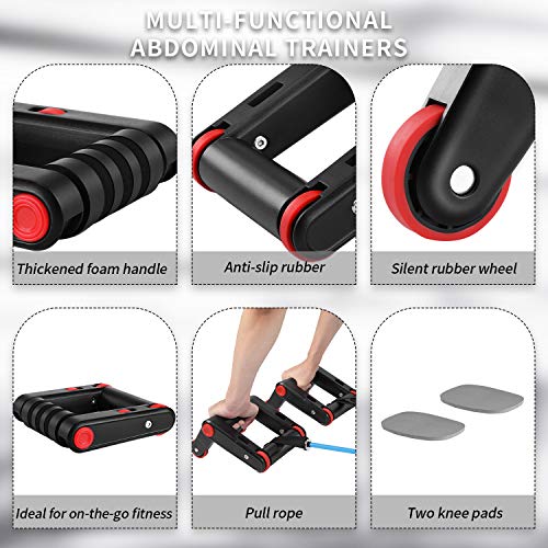 SHINYEVER AB Roller Doble Rueda Abdominal, Ruedas AB Aparato de Abdominales, Práctico Aparato de Fitness para Entrenar Musculatura y Espalda, Rodillo de Abdominales con Esterilla