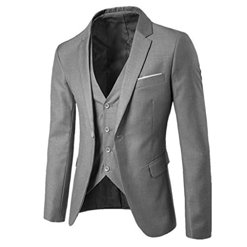 SHOBDW Hombre Traje Talla Grande de Manga Larga Abrigos de Invierno de Solapa Delgado Traje de Fiesta de Bodas de Negocios Chaqueta Blazer Chaleco Pantalones 3PCS(Gris,M)