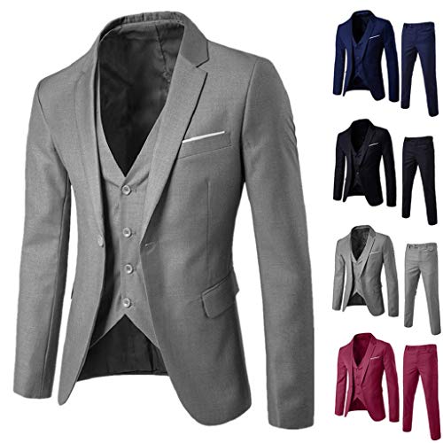 SHOBDW Hombre Traje Talla Grande de Manga Larga Abrigos de Invierno de Solapa Delgado Traje de Fiesta de Bodas de Negocios Chaqueta Blazer Chaleco Pantalones 3PCS(Gris,M)