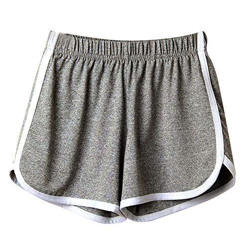 SHOBDW Las Mujeres de Moda señora de la Cintura elástica Verano sólido hasta la Rodilla cómodos Pantalones Cortos Deportivos Pantalones Casuales de Playa (M, Gris)