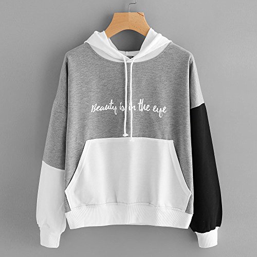 SHOBDW Liquidación Venta Letras de Las Mujeres Imprimir Patchwork Sudadera con Capucha Sudaderas con Capucha Blusa Otoño Ganador de Manga Larga con Capucha（Gris,XL