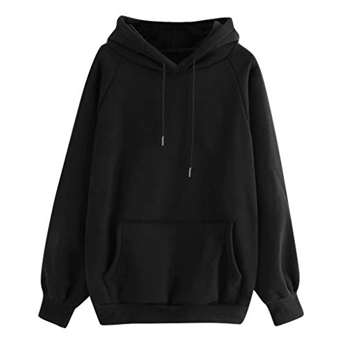 SHOBDW Liquidación Venta Moda para Mujer Sudadera con Capucha Pullover Blusa con Bolsillo Sólido Flojo 2019 Otoño Invierno Manga Larga para Mujer Tops (M, Negro)