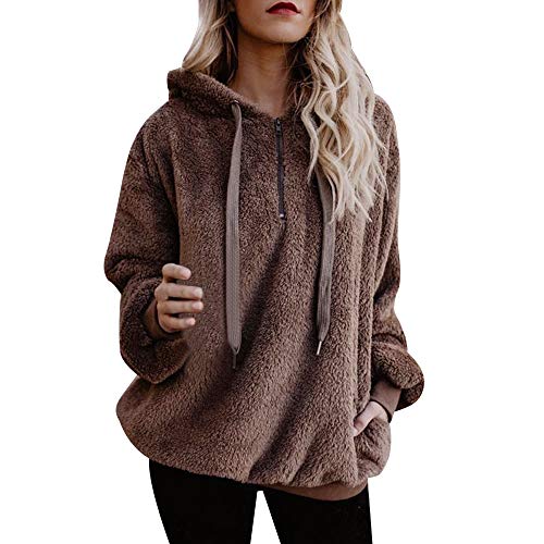 SHOBDW Liquidación Venta Mujer Sudadera con Capucha Suelta Tallas Grandes Jersey de Mujer Jersey otoño Invierno Manga Larga Remata Abrigo cálido(Café,3XL)