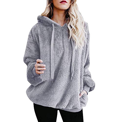 SHOBDW Liquidación Venta Mujer Sudadera con Capucha Suelta Tallas Grandes Jersey de Mujer Jersey otoño Invierno Manga Larga Remata Abrigo cálido(Gris,S)