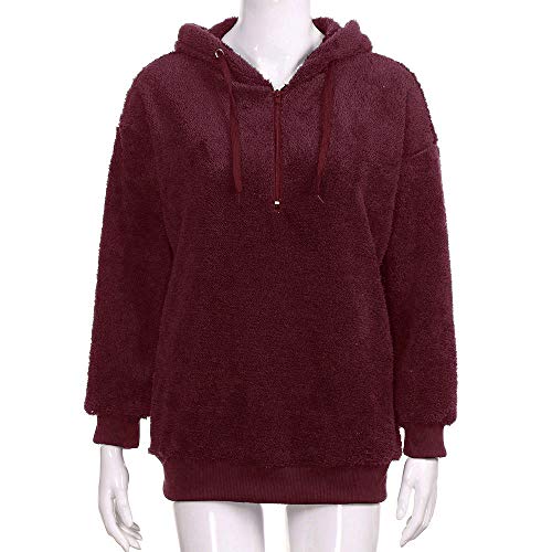 SHOBDW Liquidación Venta Mujer Sudadera con Capucha Suelta Tallas Grandes Jersey de Mujer Jersey otoño Invierno Manga Larga Remata Abrigo cálido(Vino Rojo,L)