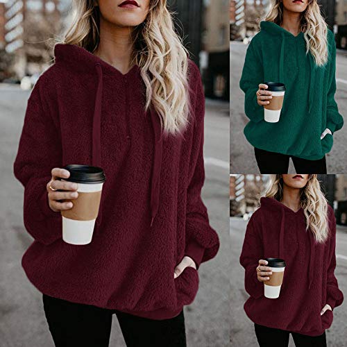 SHOBDW Liquidación Venta Mujer Sudadera con Capucha Suelta Tallas Grandes Jersey de Mujer Jersey otoño Invierno Manga Larga Remata Abrigo cálido(Vino Rojo,L)