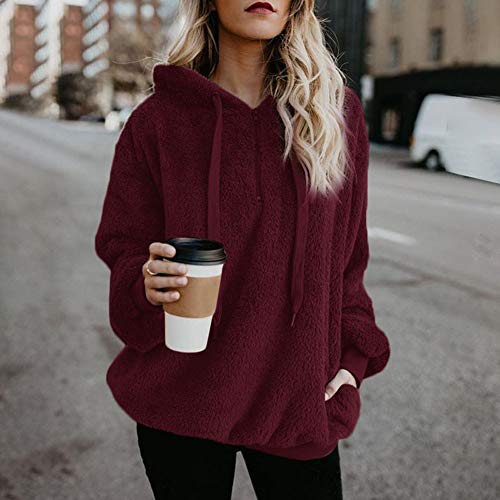 SHOBDW Liquidación Venta Mujer Sudadera con Capucha Suelta Tallas Grandes Jersey de Mujer Jersey otoño Invierno Manga Larga Remata Abrigo cálido(Vino Rojo,L)