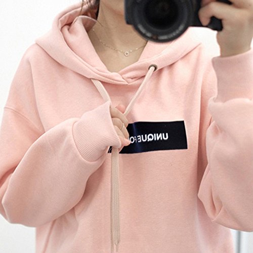 SHOBDW LiquidacióN Ventas Moda Sudadera con Capucha De Las Mujeres SóLida Sudadera Jumper Letter Pullover OtoñO Invierno Blusas De Manga Larga Blusa(Rosa,6XL)