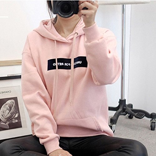 SHOBDW LiquidacióN Ventas Moda Sudadera con Capucha De Las Mujeres SóLida Sudadera Jumper Letter Pullover OtoñO Invierno Blusas De Manga Larga Blusa(Rosa,L)