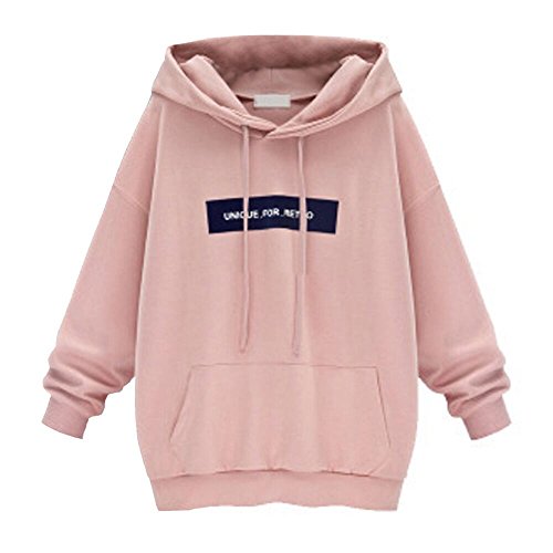 SHOBDW LiquidacióN Ventas Moda Sudadera con Capucha De Las Mujeres SóLida Sudadera Jumper Letter Pullover OtoñO Invierno Blusas De Manga Larga Blusa(Rosa,L)