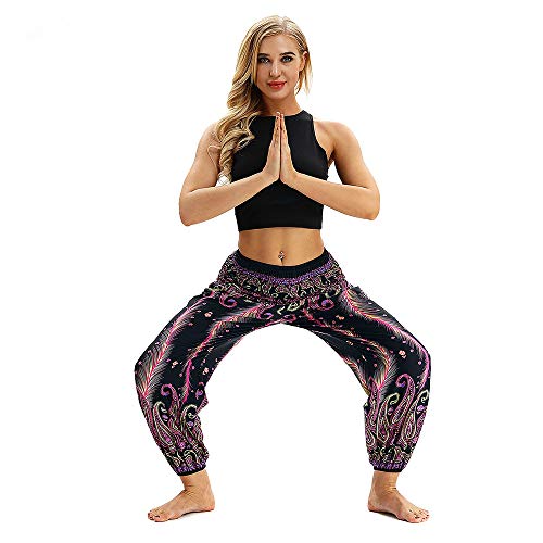 SHOBDW Mujer Hombre Pantalón Capri Moda Casual Suelta Elástica Cintura Pantalones Deportivos Hippy Pantalones de Yoga Baggy Colorido Aladdin Boho Harem(Morado)
