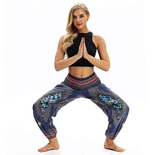 SHOBDW Mujer Hombre Pantalón Capri Moda Casual Suelta Elástica Cintura Pantalones Deportivos Hippy Pantalones de Yoga Baggy Colorido Aladdin Boho Harem(La Marina)