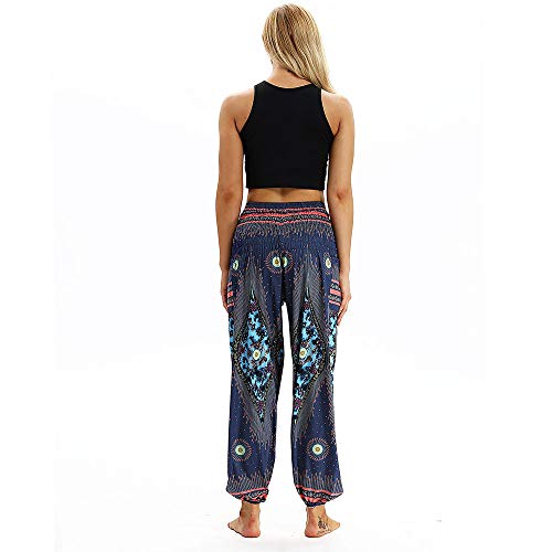 SHOBDW Mujer Hombre Pantalón Capri Moda Casual Suelta Elástica Cintura Pantalones Deportivos Hippy Pantalones de Yoga Baggy Colorido Aladdin Boho Harem(La Marina)