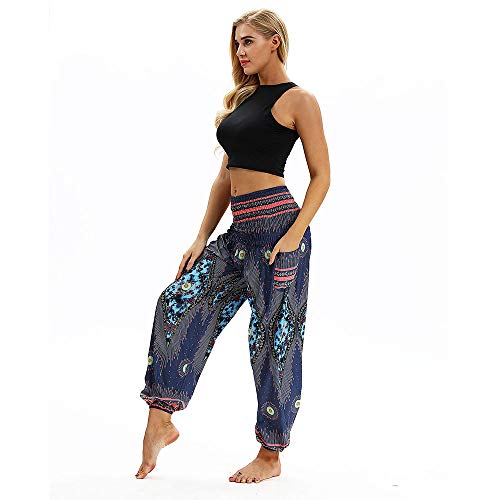 SHOBDW Mujer Hombre Pantalón Capri Moda Casual Suelta Elástica Cintura Pantalones Deportivos Hippy Pantalones de Yoga Baggy Colorido Aladdin Boho Harem(La Marina)