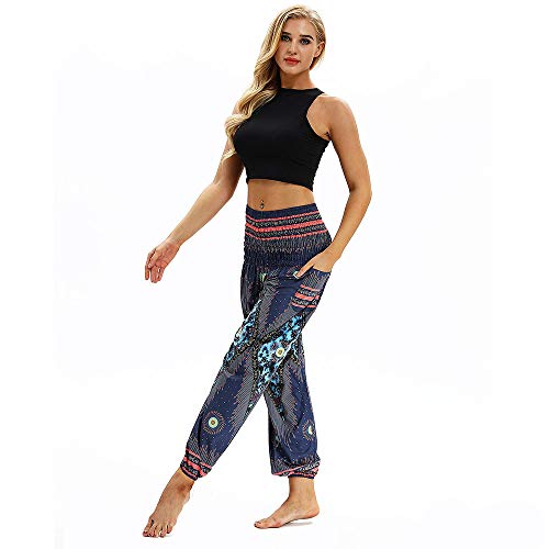 SHOBDW Mujer Hombre Pantalón Capri Moda Casual Suelta Elástica Cintura Pantalones Deportivos Hippy Pantalones de Yoga Baggy Colorido Aladdin Boho Harem(La Marina)