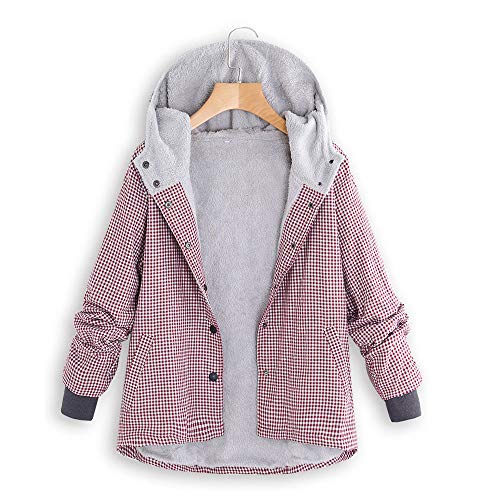 SHOBDW Mujer Sudadera con Capucha de Manga Larga de Manga Larga Estampado A Cuadros Enrejados Bolsillos Chaquetas de Punto Vintage Chaquetas de Invierno de Gran Tamaño Cálido(Rojo,XXXX-Large)