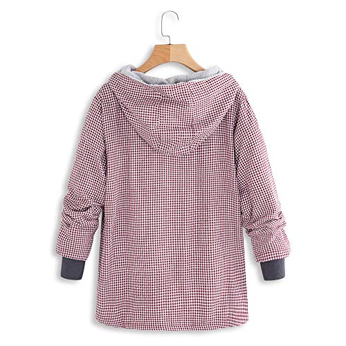 SHOBDW Mujer Sudadera con Capucha de Manga Larga de Manga Larga Estampado A Cuadros Enrejados Bolsillos Chaquetas de Punto Vintage Chaquetas de Invierno de Gran Tamaño Cálido(Rojo,XXXX-Large)