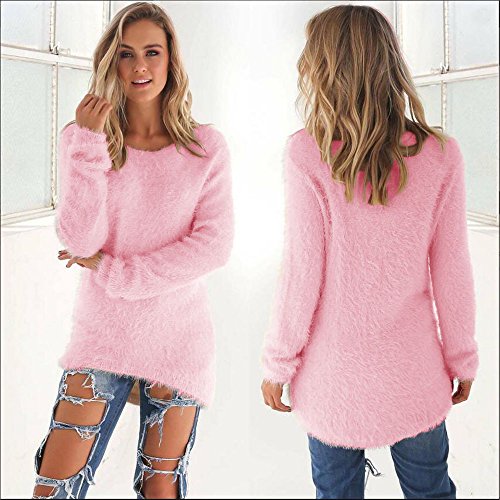 SHOBDW Mujer Suéter para Mujer Cuello Redondo Cárdigan Ocasional Sólido Suelto Otoño Invierno Tops de Manga Larga Cálido Prendas de Punto Jersey Jerséis Blusa Abrigo Vestido(Rosa,2XL)