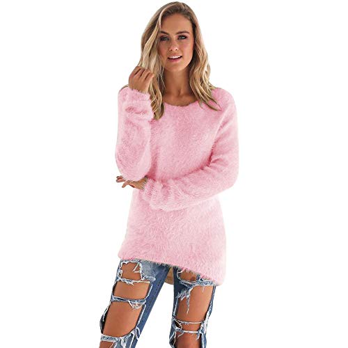 SHOBDW Mujer Suéter para Mujer Cuello Redondo Cárdigan Ocasional Sólido Suelto Otoño Invierno Tops de Manga Larga Cálido Prendas de Punto Jersey Jerséis Blusa Abrigo Vestido(Rosa,2XL)