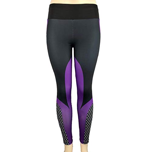 SHOBDW Mujeres Athletic Impresión 3D Cintura Alta Estiramiento Yoga Flaco Gimnasio Fitness Medias para Correr Entrenamiento Deportivo Pantalones recortados Entrenamiento Capri Leggings(PúRpura,M)